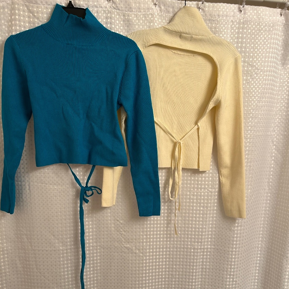 NWT!  TWO Nasty Gal Ribbed Tie Back Knitted Tops